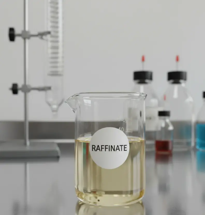 Raffinate liquid in industrial separator vessel, solvent extraction process